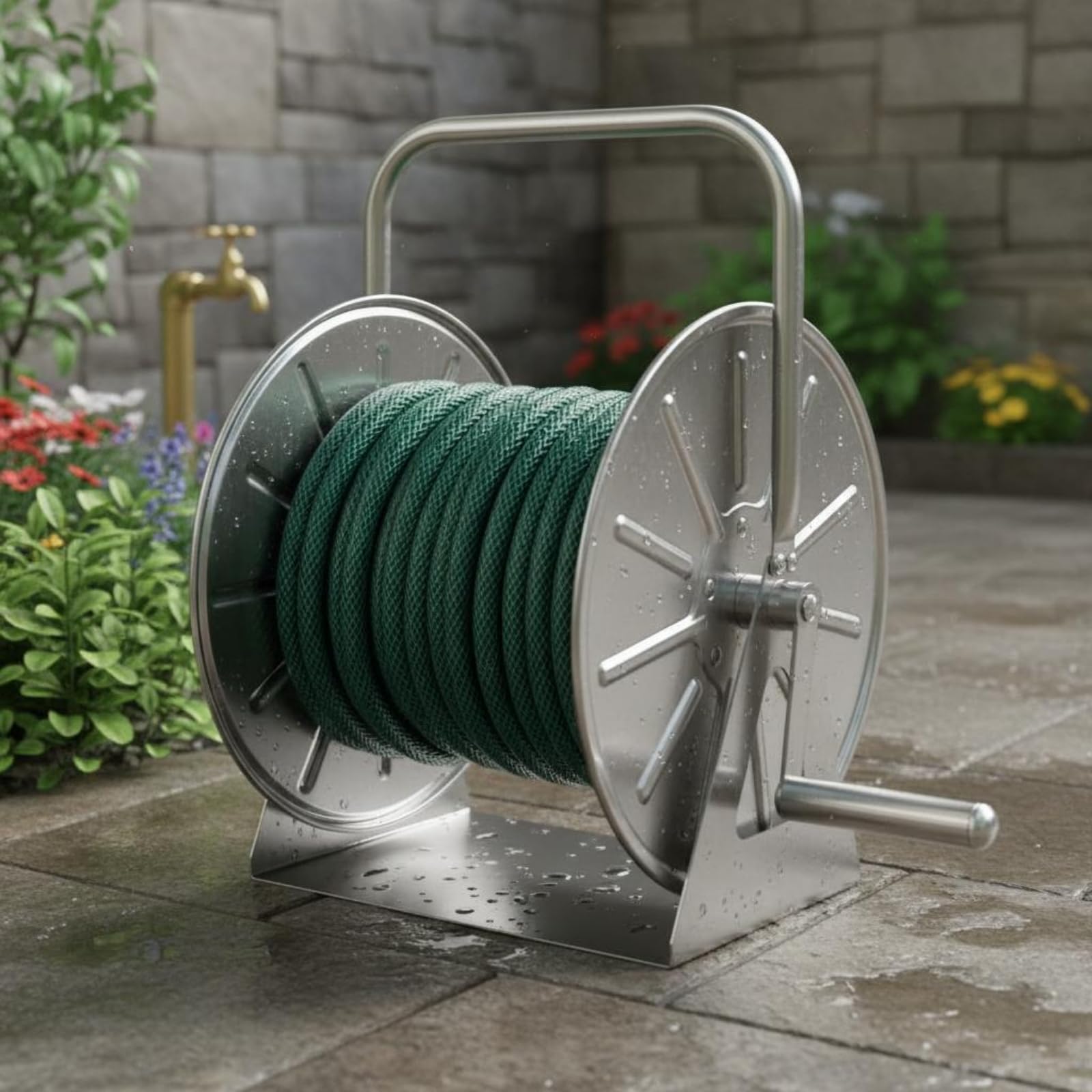 Hose Aufbewahrungsorganizer Schlauchtrommel Gartenschlauchaufroller Schlauchhalter aus Edelstahl für Außenbereich mit Sanftem Aufrollen Spart Zeit für Bewässerung Außenreinigung