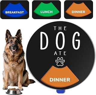 Dog Fed Sign - Dog Feeding Status Spinner with 3 Meals Marked, Did You Feed The Pet Tracker, Pet Feeding Reminder with Double Sided Tape for Fridge, Helps Track Whether Pets are Fed, Black