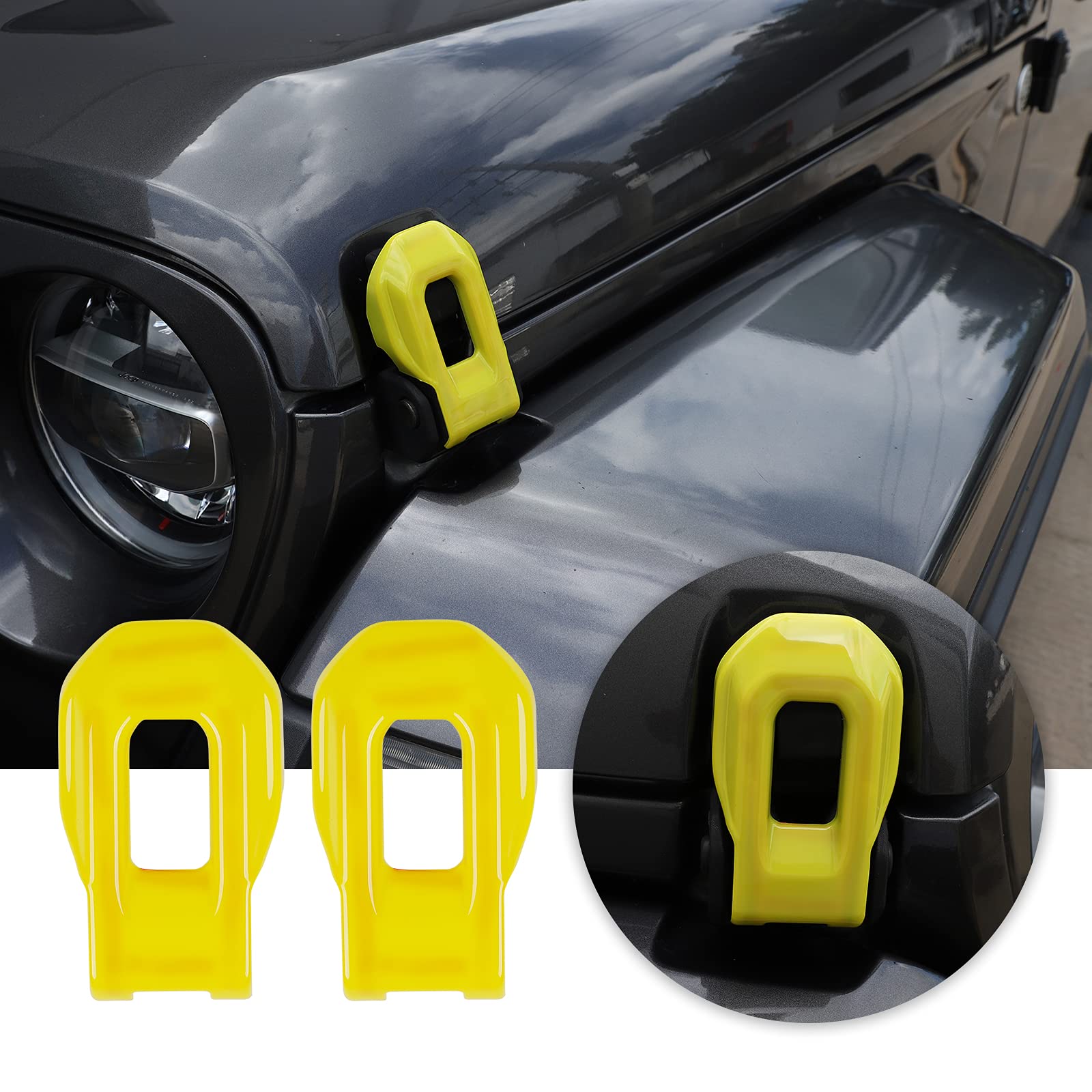 Voodonala for JL ABS Hood Latches Engine Buckle Bonnet Fastener Engine Cover Decor Trim Protction Cover for 2018-2026 Jeep Wrangler JL JLU Gladiator JT Exterior Accessories Yellow 2pcs