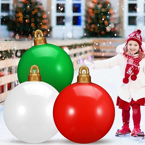 Miniatura 5 de Jetec 9 bolas inflables de PVC grandes de 25 pulgadas, adornos gigantes de Navidad, decoraciones de patio de Navidad de gran tamaño para interiores