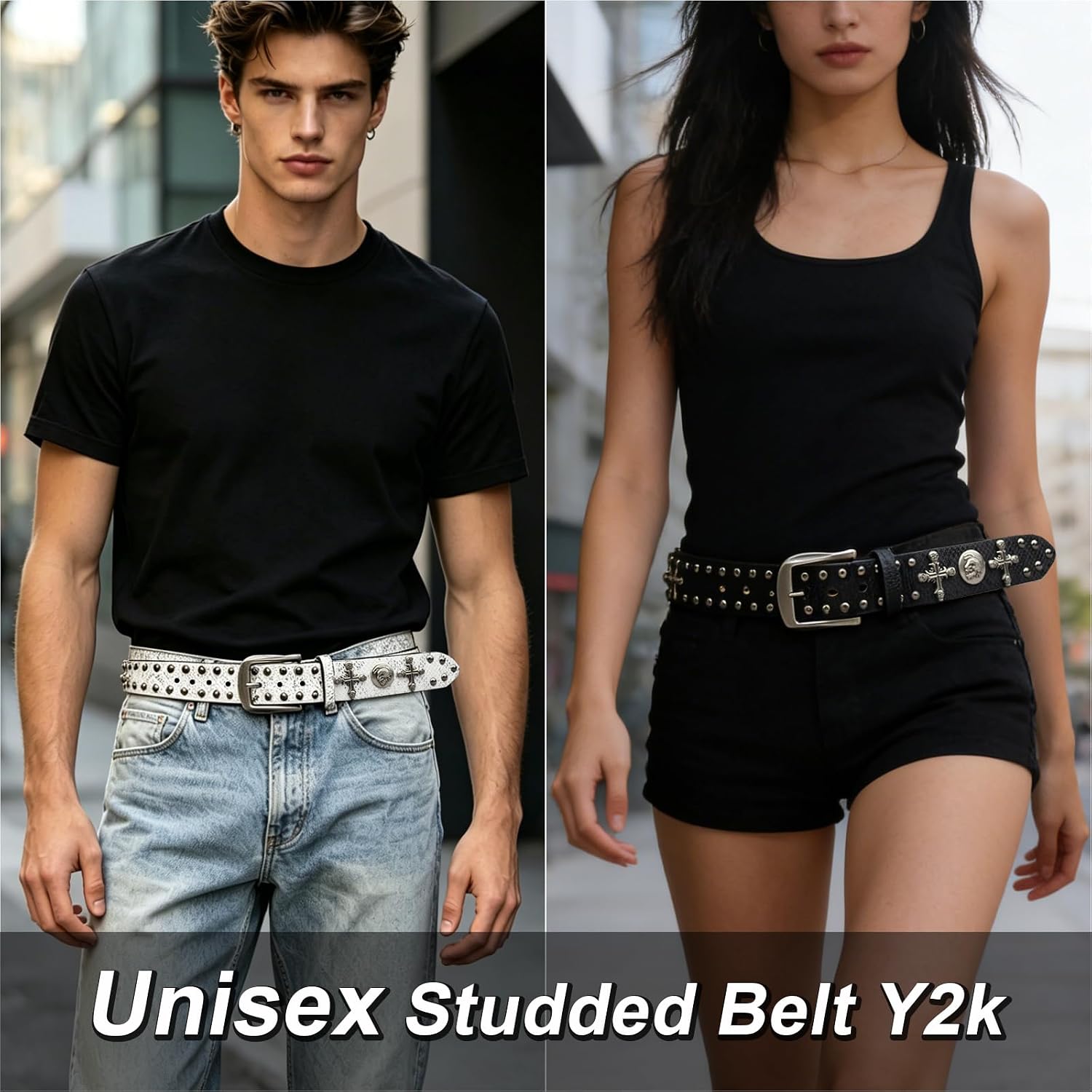 Black Western Cowboy Belt for Men Women Y2k Studded Belt Punk Goth image 2