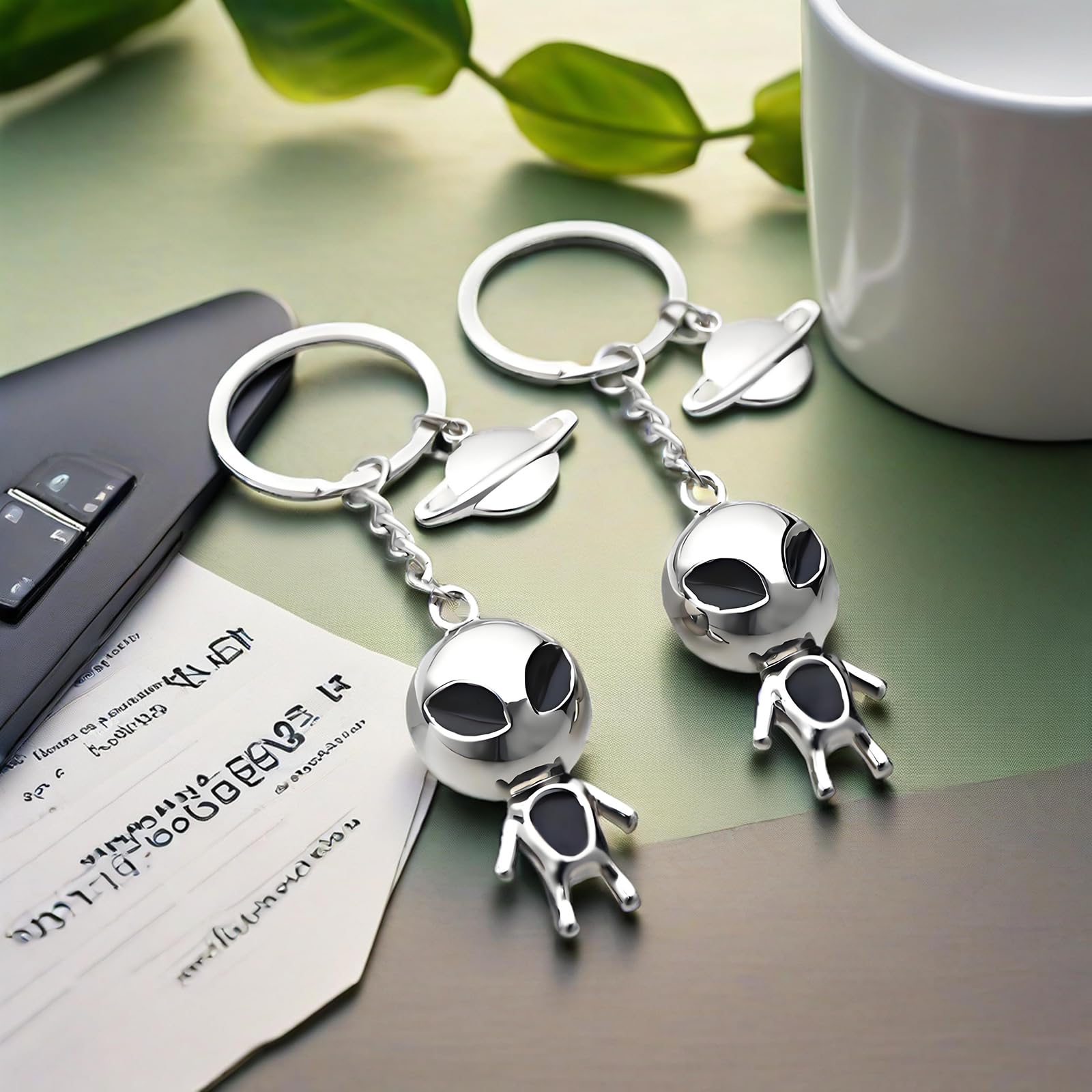 MUAMAX Aliens Space Keychain,Alien Pendant Keychain Gifts for Women Mens,Space Aliens Lover Gift Metal Keyring,Outer Space Charms for Car Key Backpack Hanging Ornaments