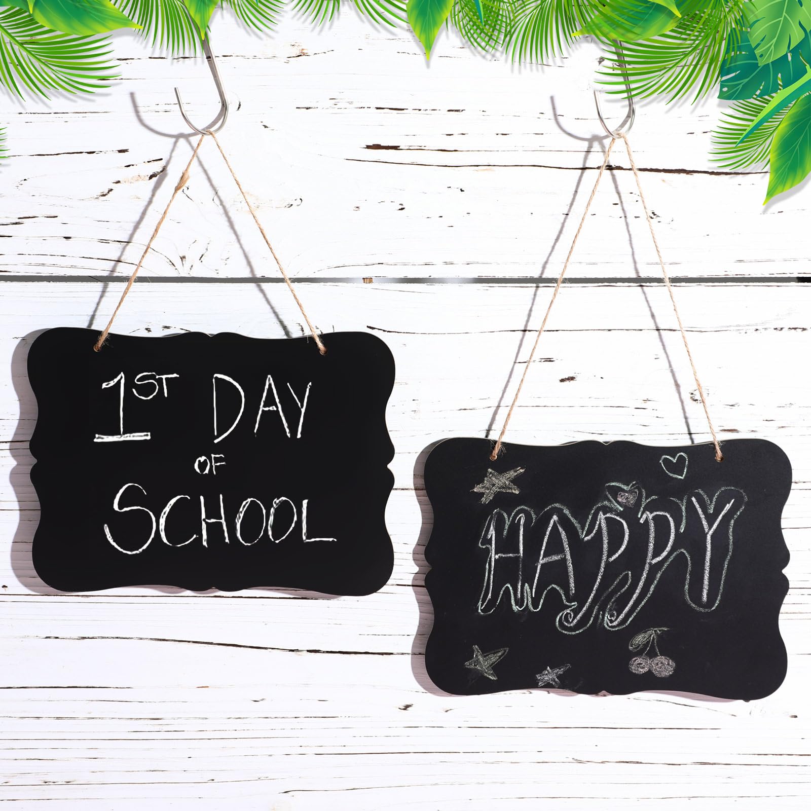 Harloon 24 Pcs Hanging Chalkboard Signs, Double Sided Small Chalkboard Sign Wooden 7 x 9 Inch Vintage Erasable Message Board Memo Message Sign with Hanging Rope for Wedding Kitchen Home Party Decor