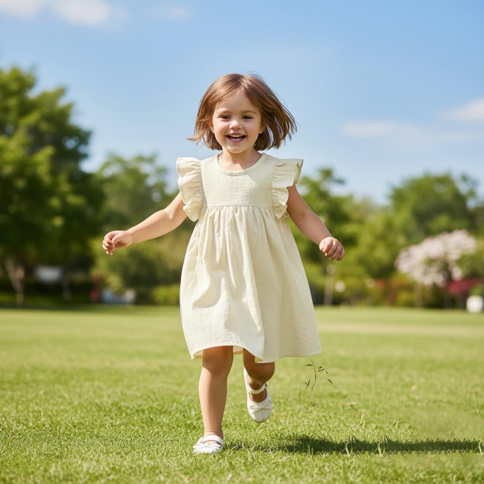 Abiti Estate da Bambina a Senza Maniche Elegante A-Line Vestito Cotone da Principessa per Feste di Compleanno Cerimonia 2-7 Anni