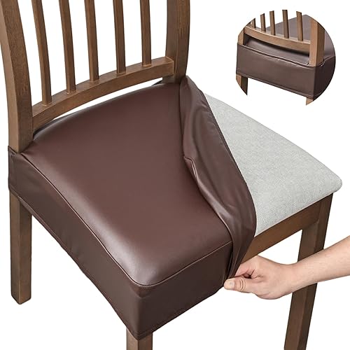 NILUOH Juego de 2 fundas de asiento impermeables para sillas de comedor, de piel sintética, fundas de asiento para sillas de comedor, extraíbles y