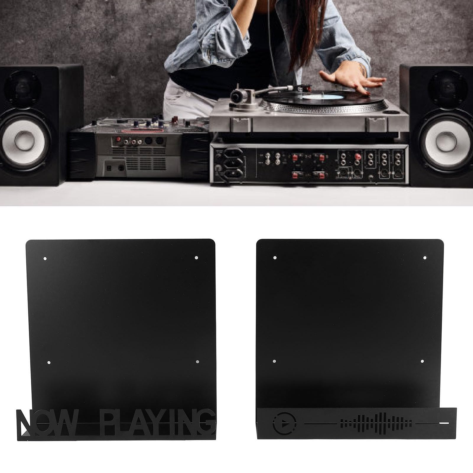 Porta dischi da parete, 2 pezzi, scaffale in metallo per esporre i dischi, robusto supporto in ferro per album in vinile con fori preforati, ideale per arredare soggiorno, studio
