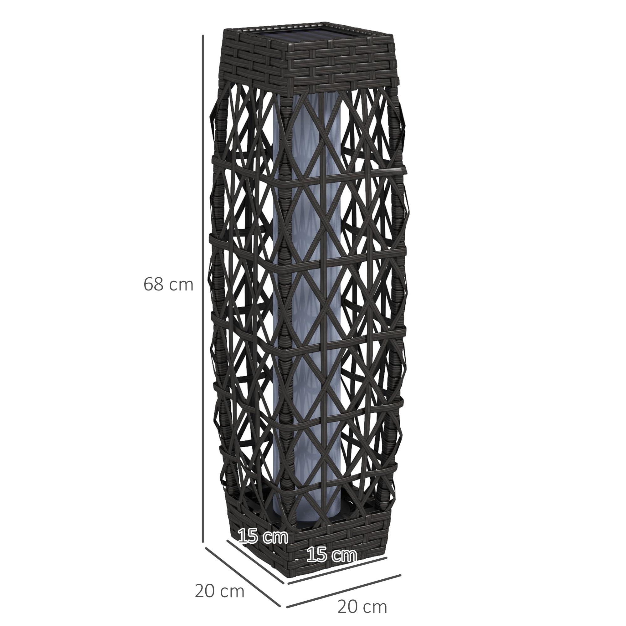 Outsunny Linterna de Jardín de Ratán Sintético Farola Solar con Luces LED Encendido y Apagado Automático para Terraza Balcón Patio 20x20x68 cm Gris
