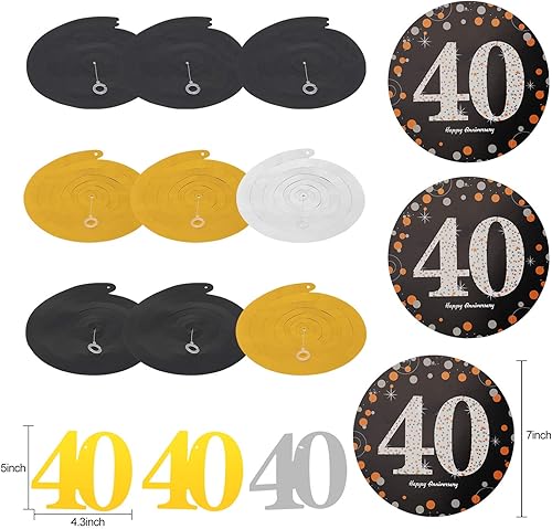 Miniatura 4 de Kit de decoración para el 40 aniversario 16 piezas 1 pancarta feliz, 9 brillantes 40 espirales colgantes, 6 pompones Suministros para fiestas de