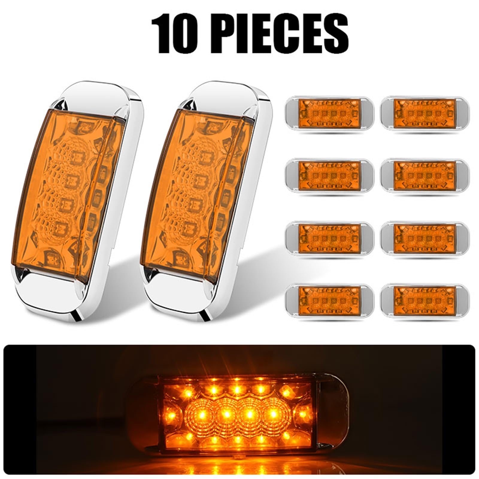 Genérico Intermitente coche Luz LED De Posición Lateral Camión Lámpara 12V Y 24V Indicador Freno Luces Señal Giro Impermeables Para Furgoneta Indicador de dirección(10pcs Yellow Light)