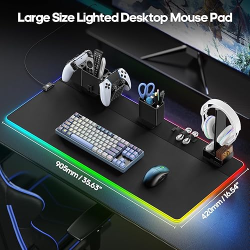 Miniatura 2 de KDD Juego de alfombrilla de mouse RGB para juegos con organizador magnético, alfombrilla de teclado de escritorio 8 en 1 con almacenamiento de
