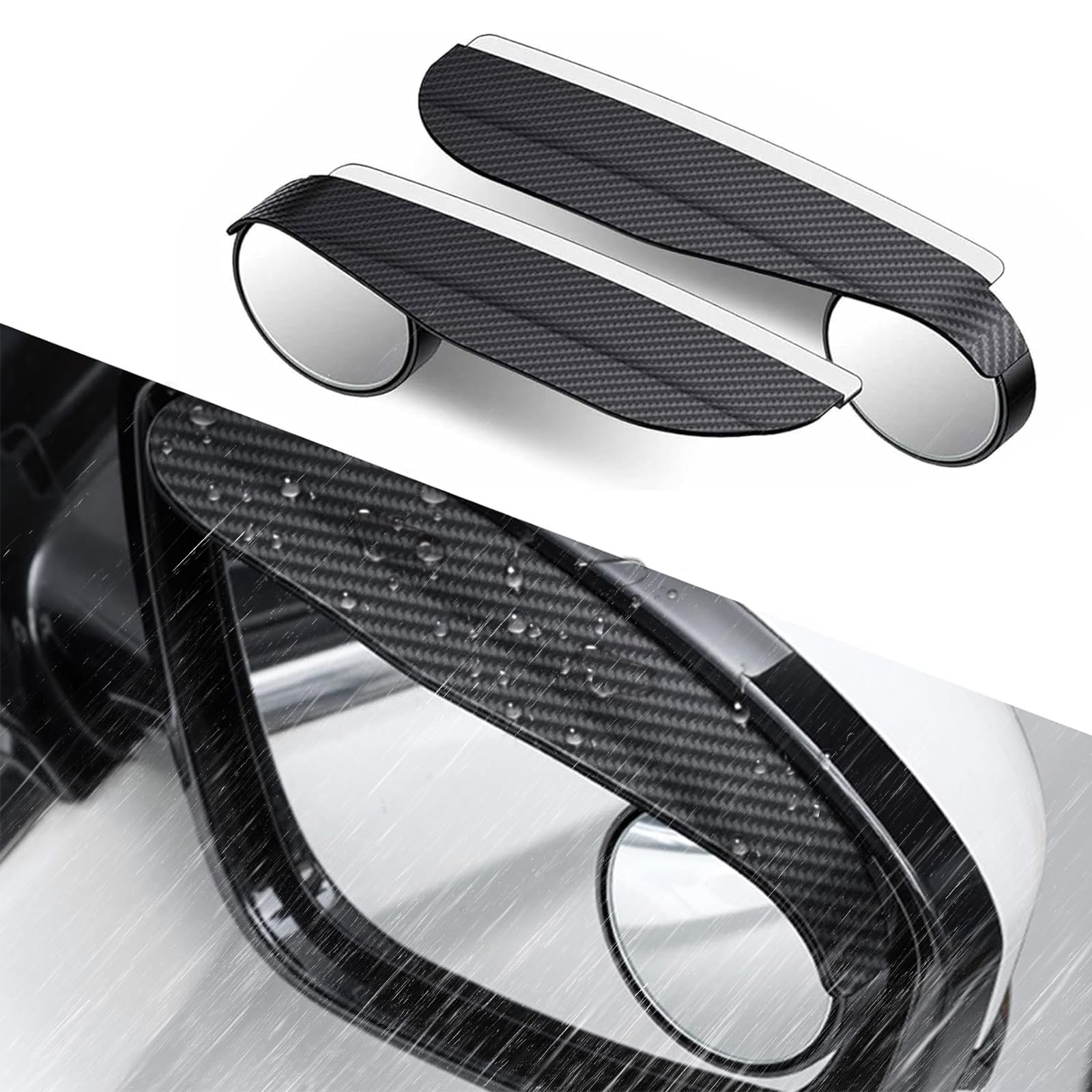 Zurligi2 Pcs Universal Car Blind Spot Mirror, Car Side Rearview Mirror Rain Eyebrow Blind Spot Mirror, Carbon Fiber Adjustable Expanded View Reversing Mirror, Blind Spot Mirror for Most Cars, Trucks