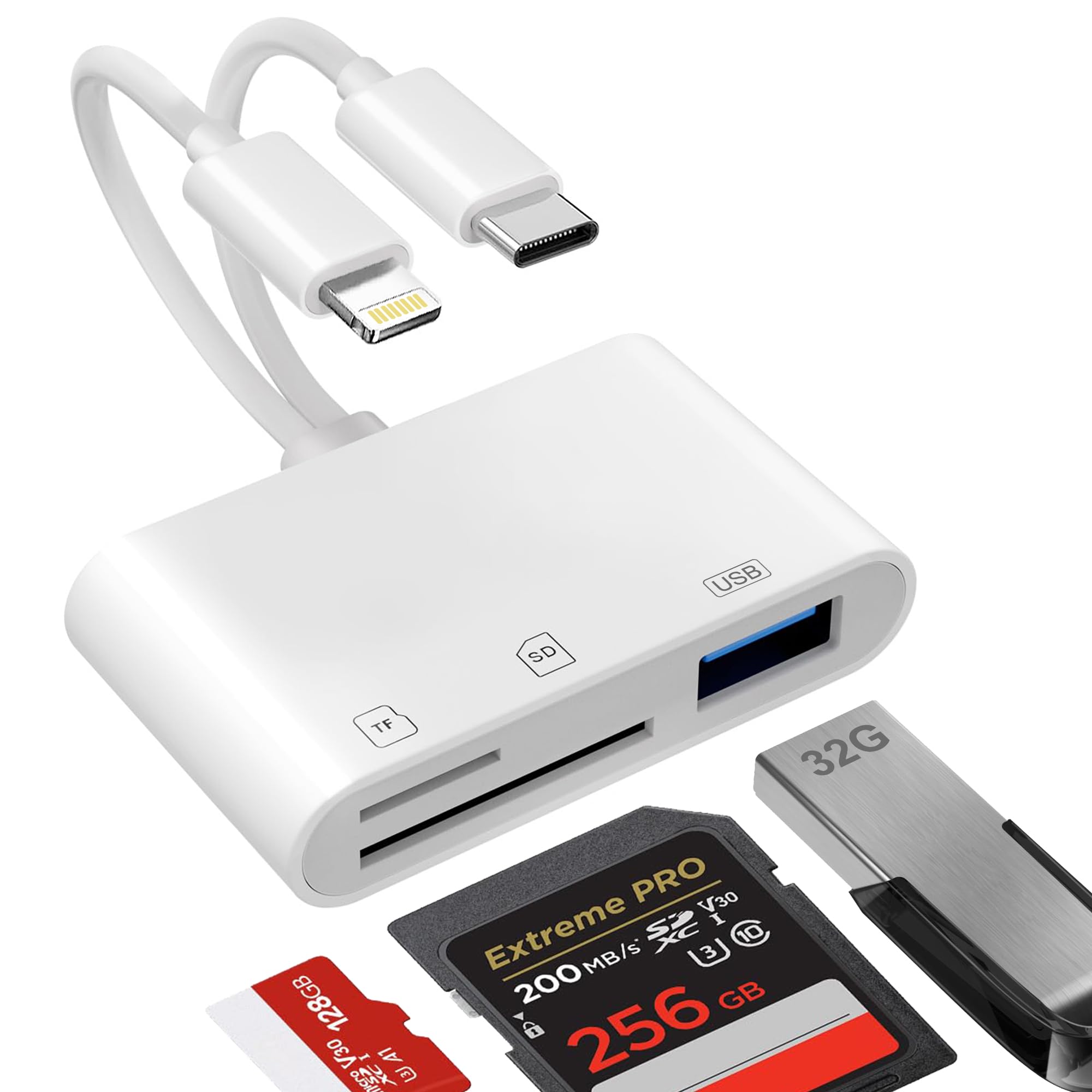 Lecteur Carte SD pour iPhone iPad MFi Certifié 3 en 1 Lightning USB C Adaptateur SD MicroSD USB 3.0 Slots