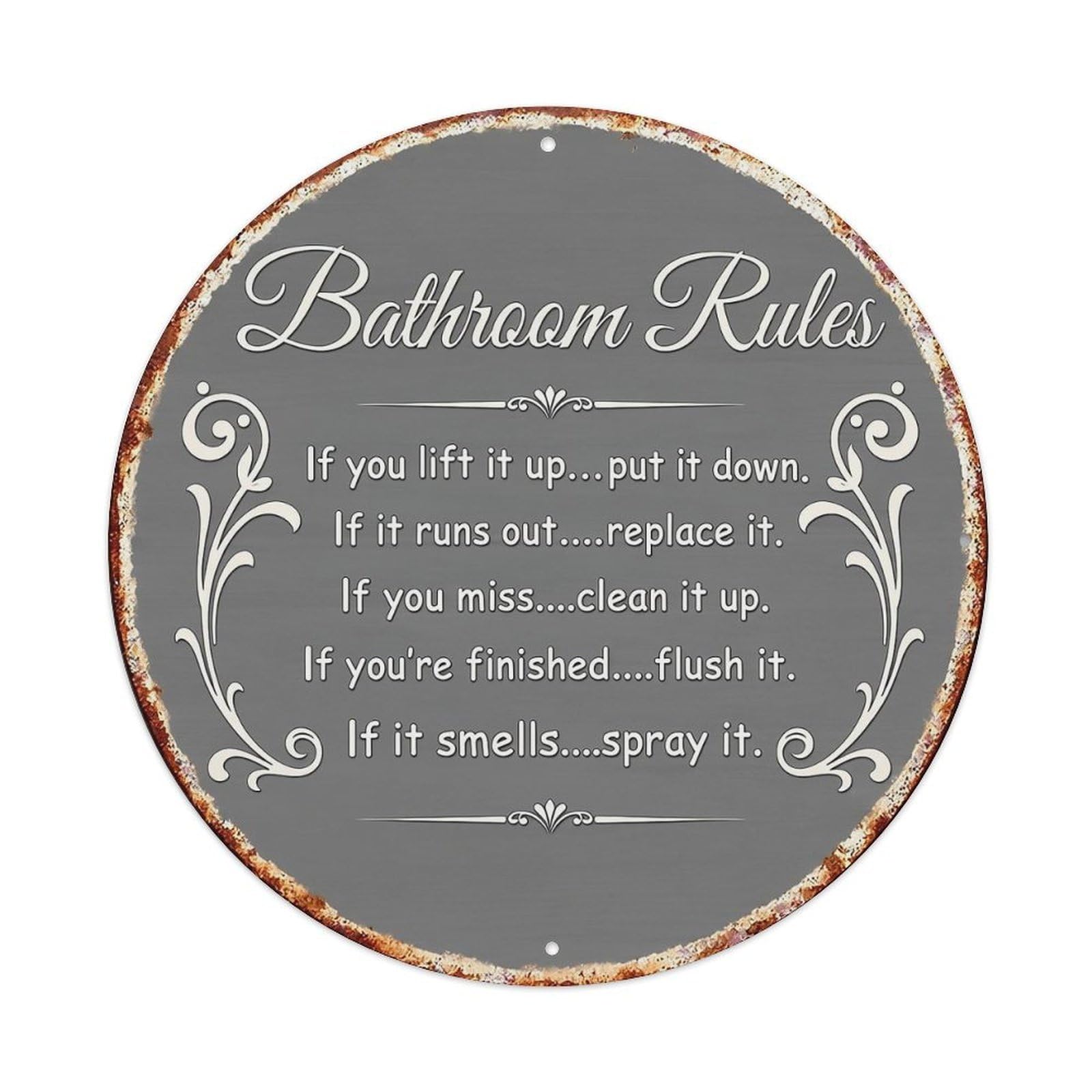 Bathroom Rules Decorative Sign Vintage Round Tin Sign Retro Metal Wall Decor Metal Poster, Home Bar Garage Cafe Wall Art Decoration 8x8Inches