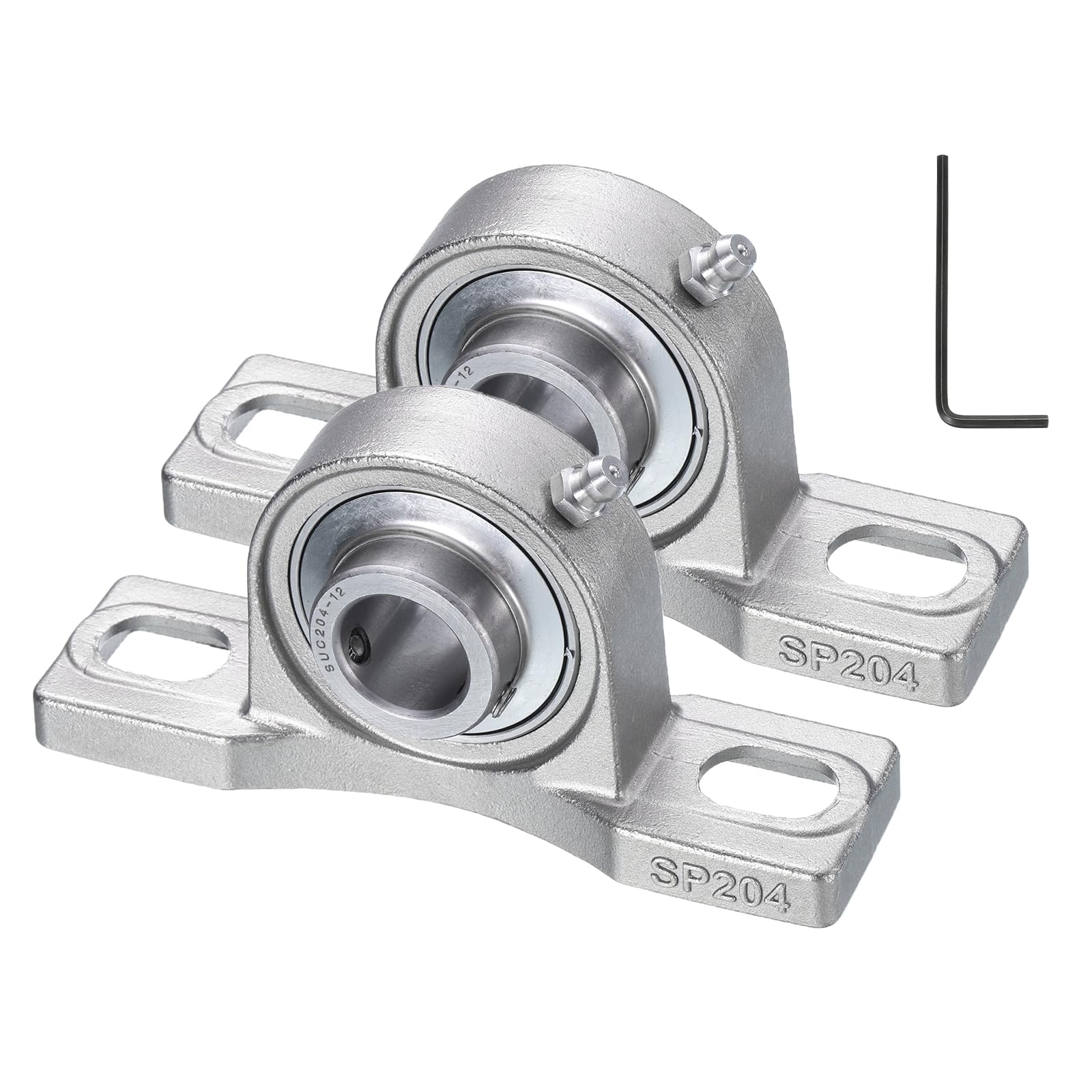 uxcell 2 Pcs SUCP204-12 Pillow Block Bearings 3/4 inch Bore Self Alignment, Stainless Steel Base Mounted Chrome Steel Bearings