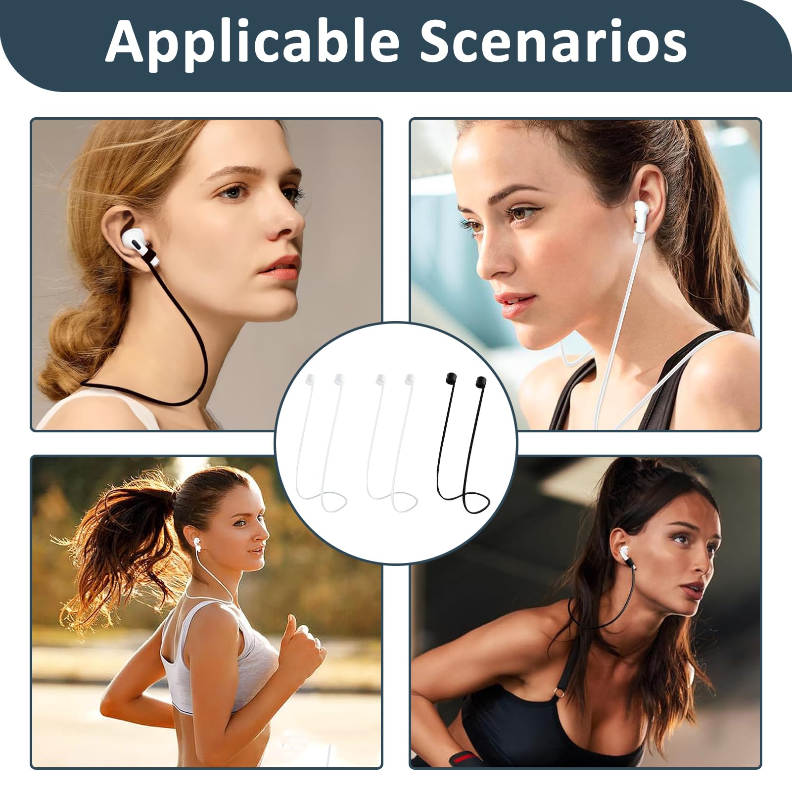 Supporto In Silicio Per AirPods Pro/2/3/1 Con Cinturino Per Orologio | Antismarrimento Per Sport (Nero+Bianco) - 5