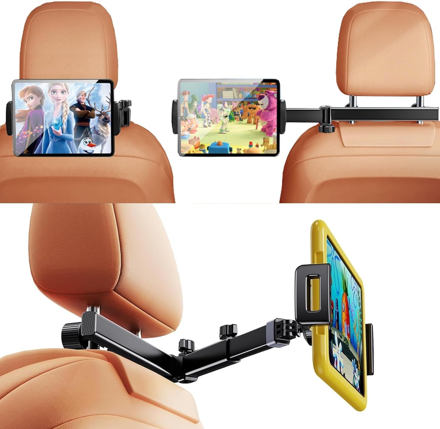 Car Headrest Tablet Holder – Lockable Backseat Mount with 3-in-1 Extension Arm,Road Trip Essential for Kids & Adults,Compatible with iPad Pro/Air/Mini,Galaxy Tab,Fire HD,4.7-12.9