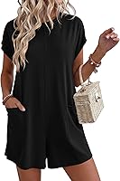 BTFBM Women's Summer Rompers 2026: Casual Short Sleeve One Piece Jumpsuit with Pockets, Loose Fit Beach Vacation Outfit