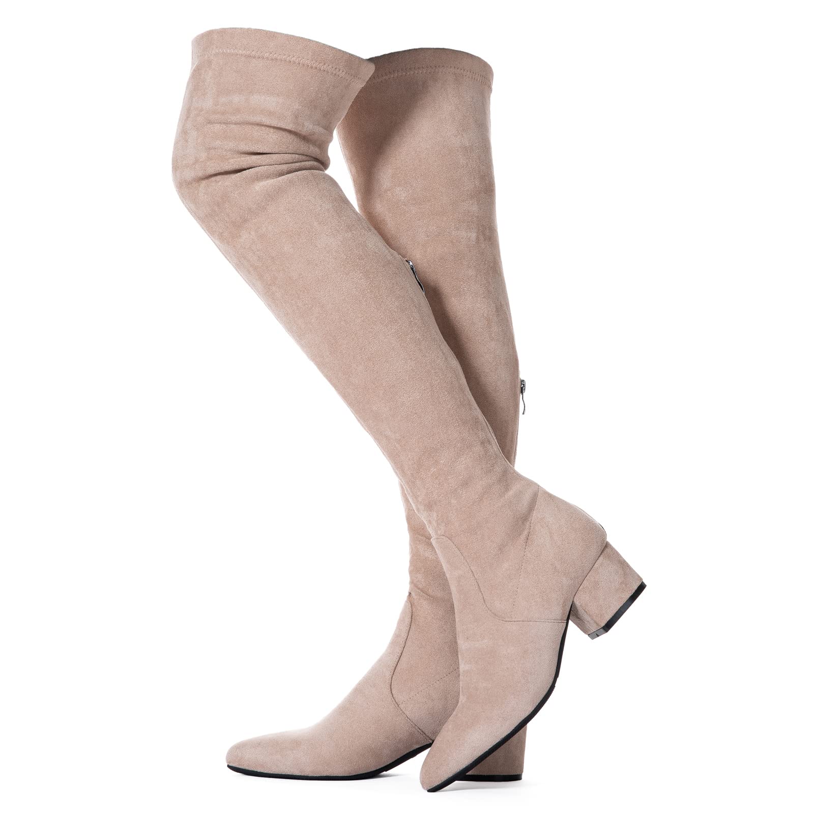 Mtzyoa Thigh High Block Heel Boot Women Pointed Toe Stretch Over The Knee Boots