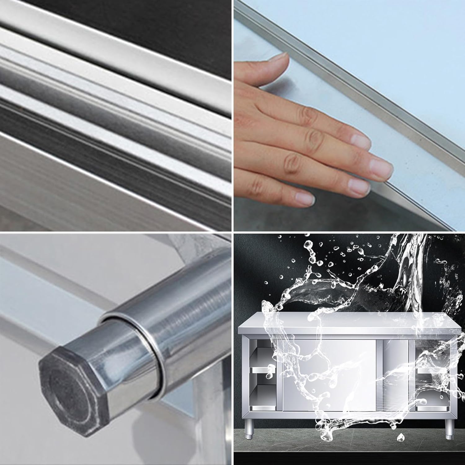 Stainless Steel Sliding Door Workbench Home Commercial Kitchen Cabinet Casework Prep Table Multifunctional Sturdy Metal Table Restaurant Storage Cabinet Adjustable Floor Legs