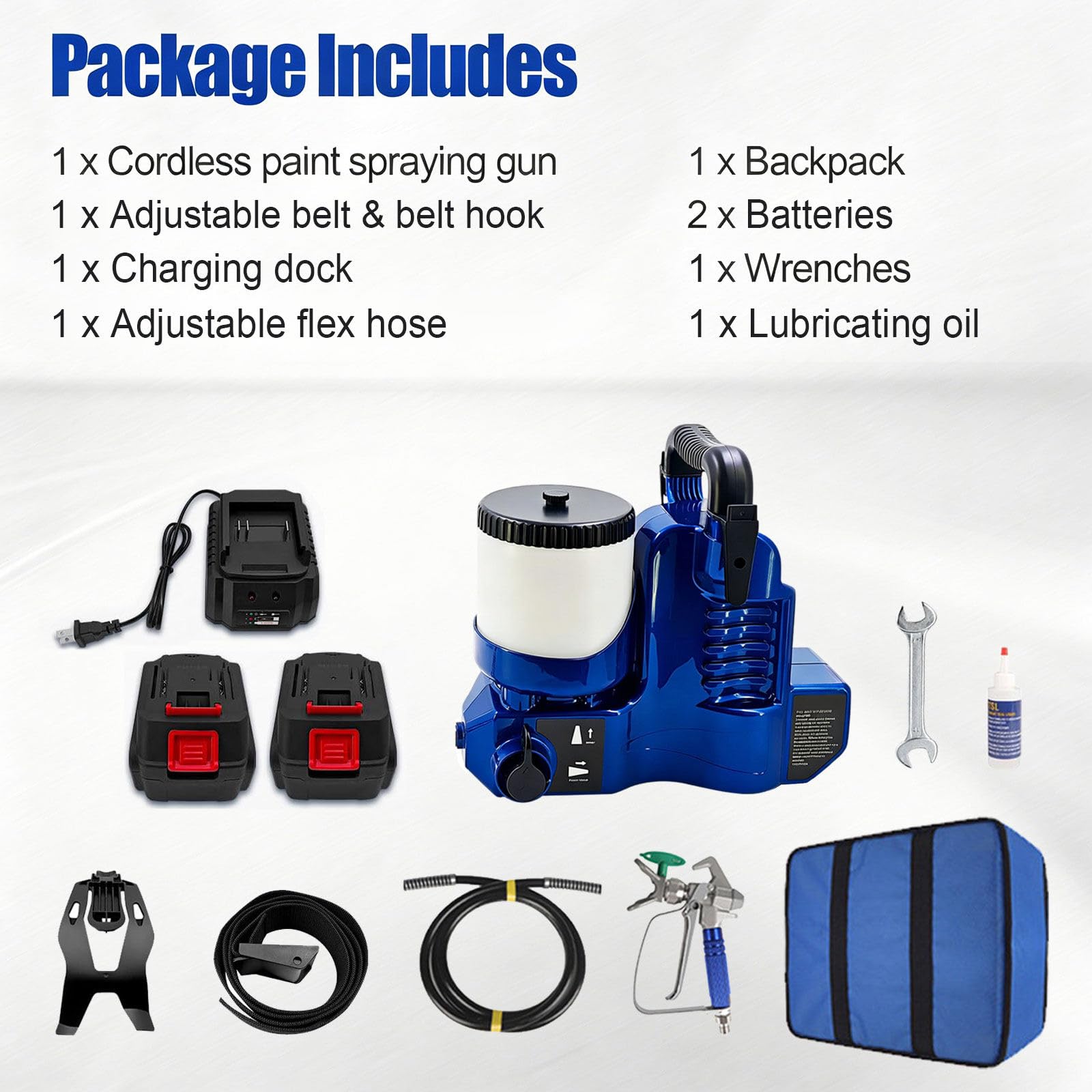 Pistola Pintura electrica con Control de Velocidad en 6 Niveles y Peso de Solo 2,8 kg, Ideal para Pintura de Bricolaje y Profesional en pequeñas reformas Blue-2Batteries