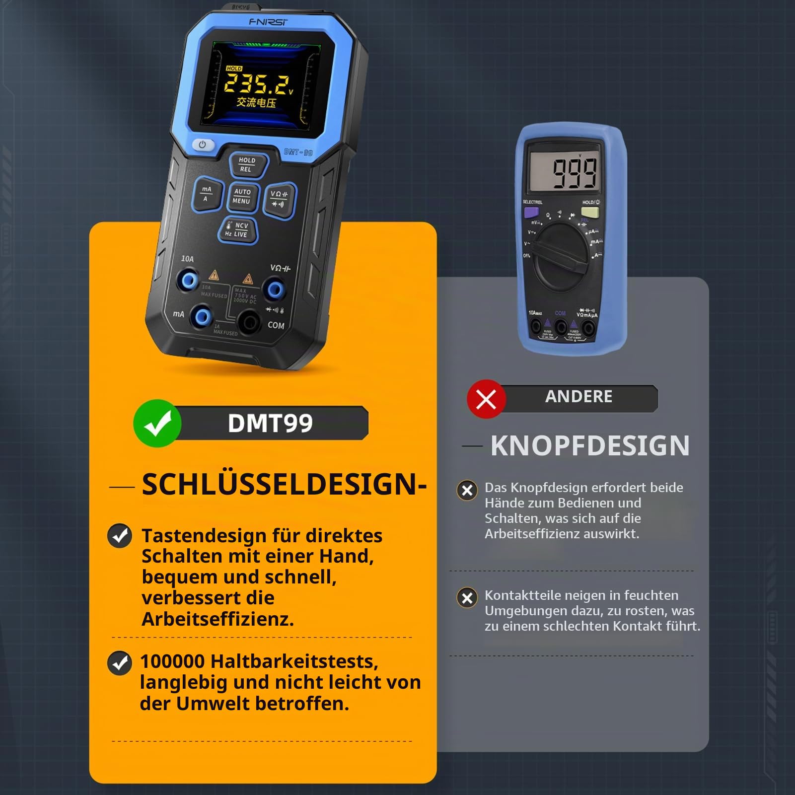 DMT-99 Multimeter Spannungsprüfer 2,4in TFT-HD-Farbbildschirm automatische Erkennung des Strommessgerät 10000 Zählungen, mit Überwachungs Aufzeichnungsmodus Intelligenter Schutz.