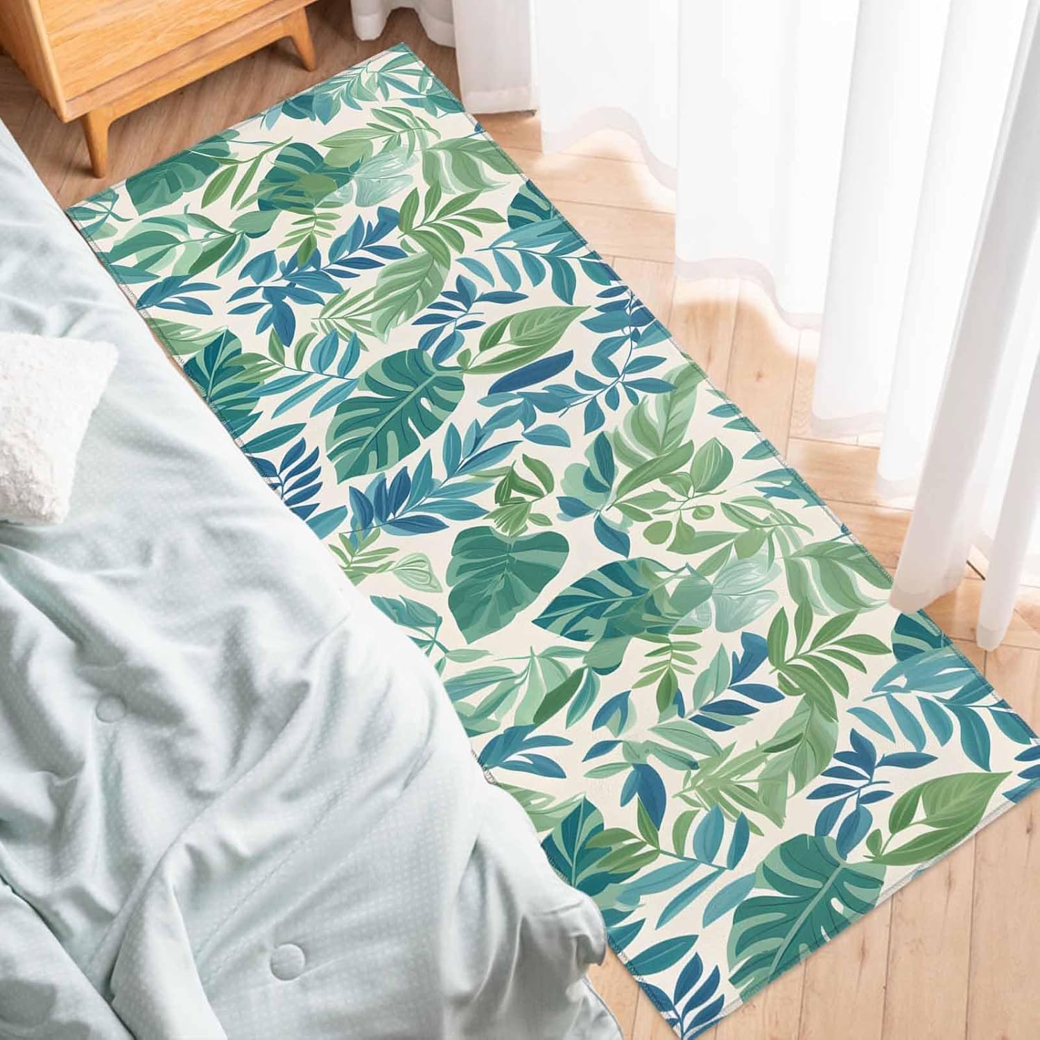 2 Pieces Kitchen Rugs and Mats,Summer Watercolor Pastoral Leaf Area Runner Rug Set Non Slip Floor Doormat Washable Carpet Standing Mat for Kitchen Sink Indoor Corridor,Farmhouse Tropical Plant