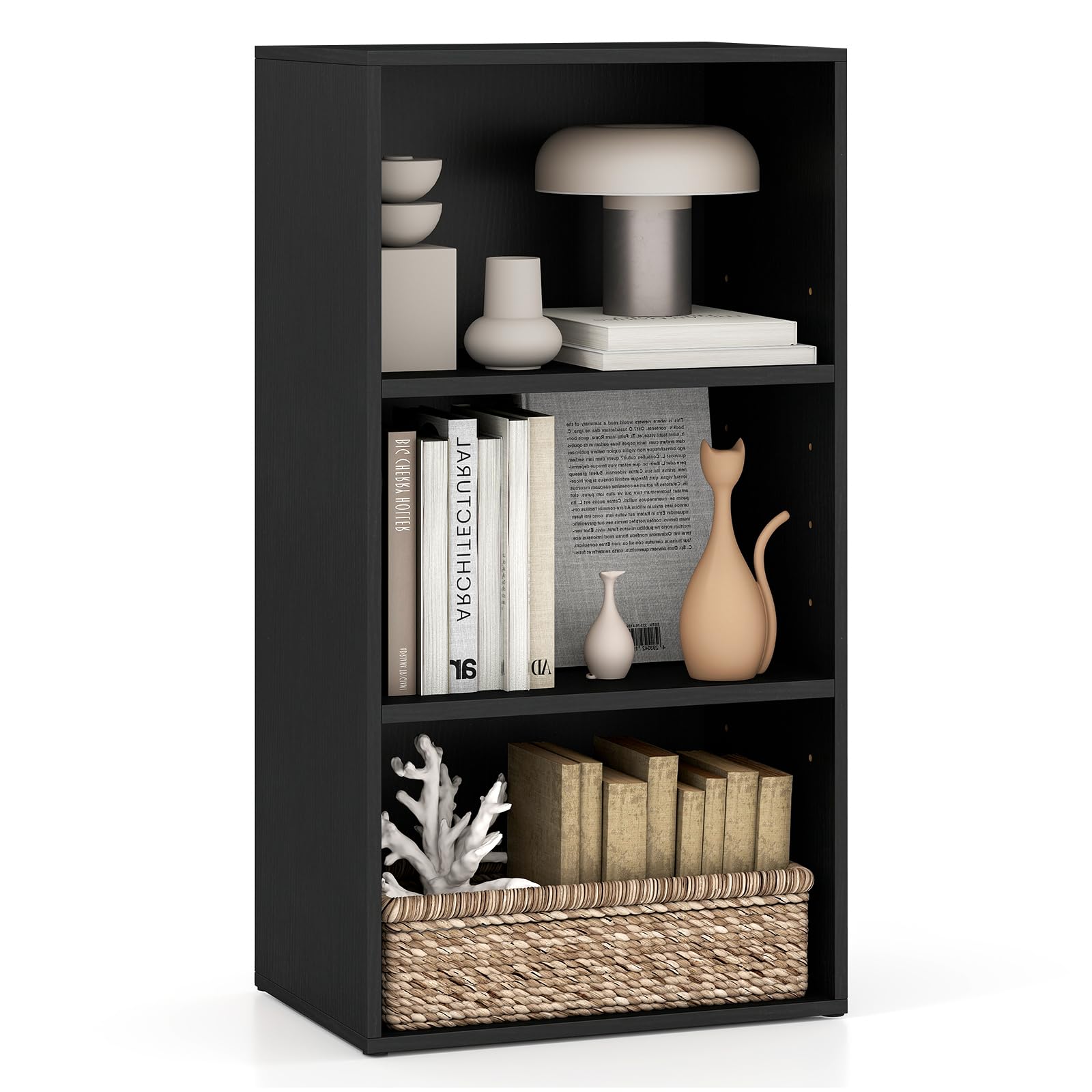 COSTWAY 2/3-Tier Cube Bookcase, Wooden Storage Bookshelf Open Shelving Unit with Adjustable Shelves, Cube Storage Cabinet Organizer for Living Room Bedroom Office (Black, 42 x 29.5 x 80 cm)