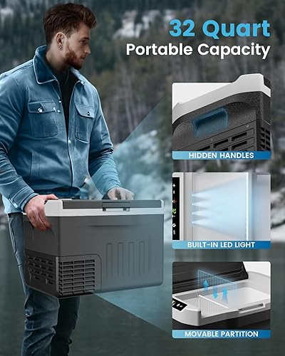 Miniatura 5 de Refrigerador de 12 V  32 cuartos (30 L) enfriador eléctrico 1224 V CC y 110-240 V CA, congelador portátil de enfriamiento rápido para camping,