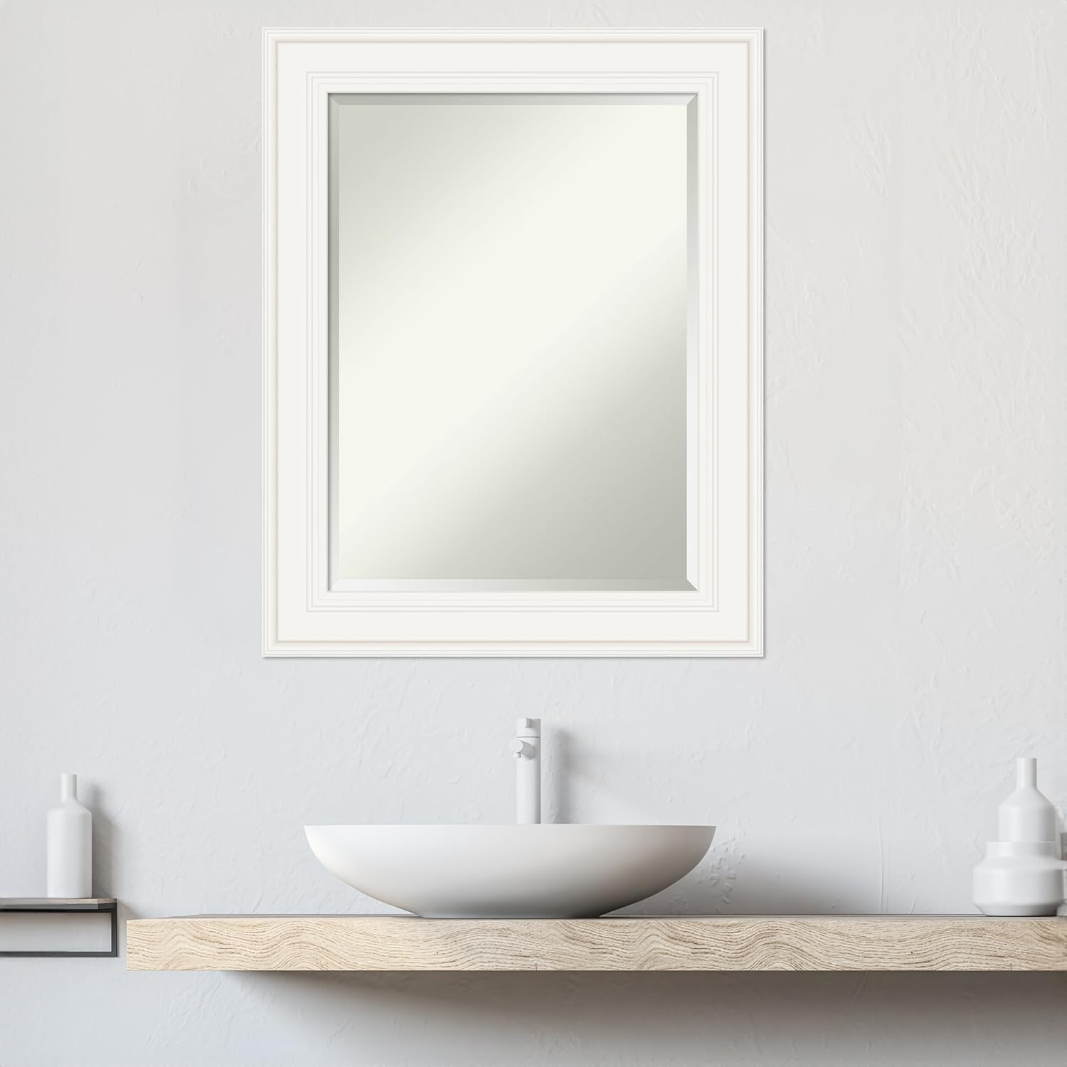 Amanti Art White Bathroom Mirror for Over Sink, 30x24 Ridge White Rectangle Vanity Mirror, Medium Traditional Frame, Hangs Horizonally and Vertically, Bathroom Wall Decor, Beveled Edge