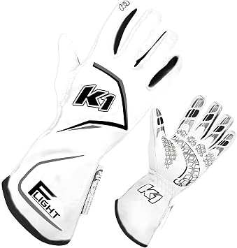 K1 Race Gear K1 Flight Adult Nomex Auto Racing Gloves SFI 3.3/5 - White, Grey - Medium