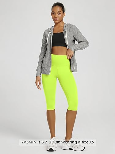 Miniatura 376 de ODODOS - Leggings tipo capri de mujer, no se traslucen y modelan el abdomen, con cintura alta y bolsillos; para hacer yoga, atletismo, ejercicio