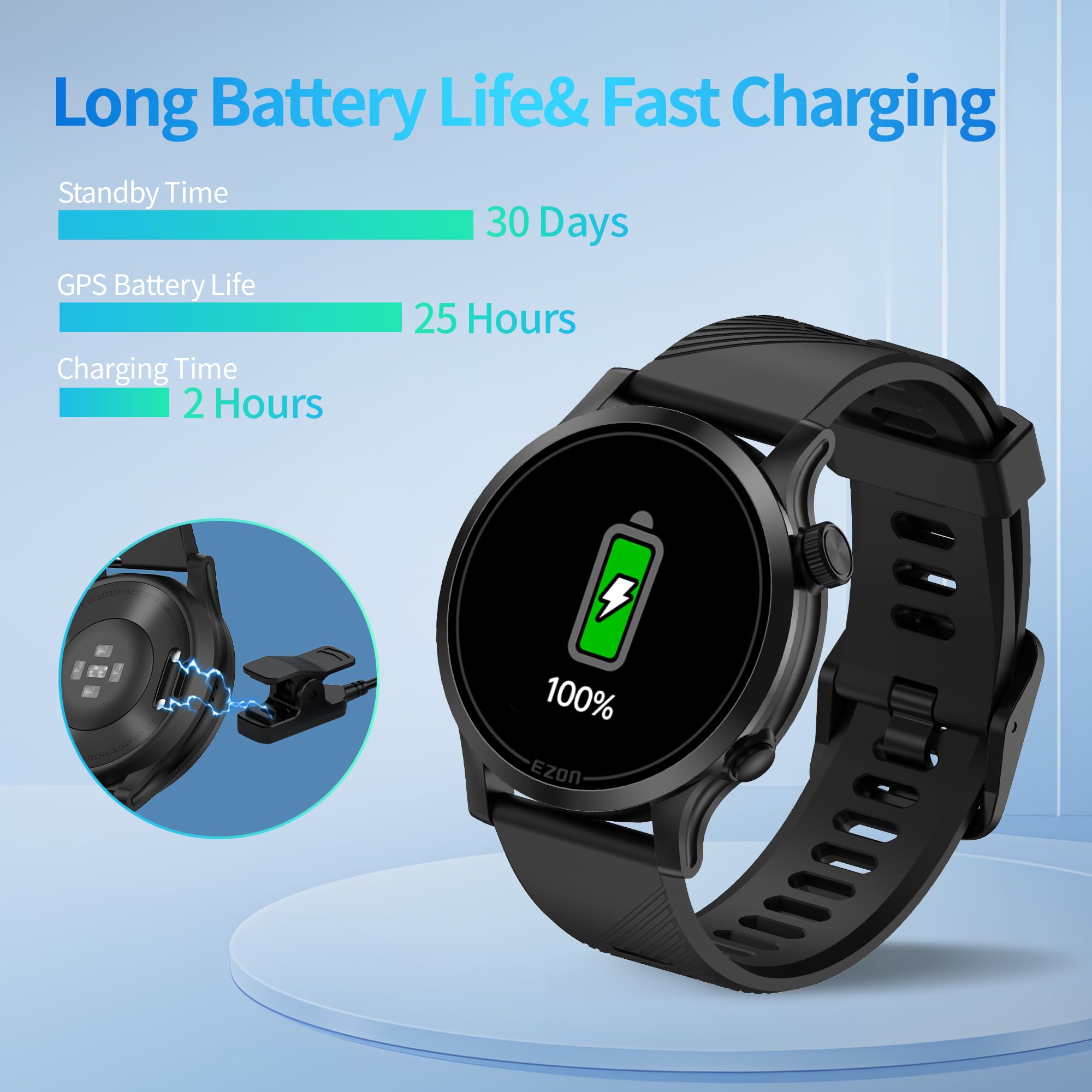 Ezon Sport-Laufuhr mit Premium-Dual-Frequenz-GPS, 5 ATM wasserdicht, 28 Sport-Modi, präzise Herzfrequenzüberwachung, ideal für Sportler, Outdoor-Abenteuer und Fitness-Enthusiasten