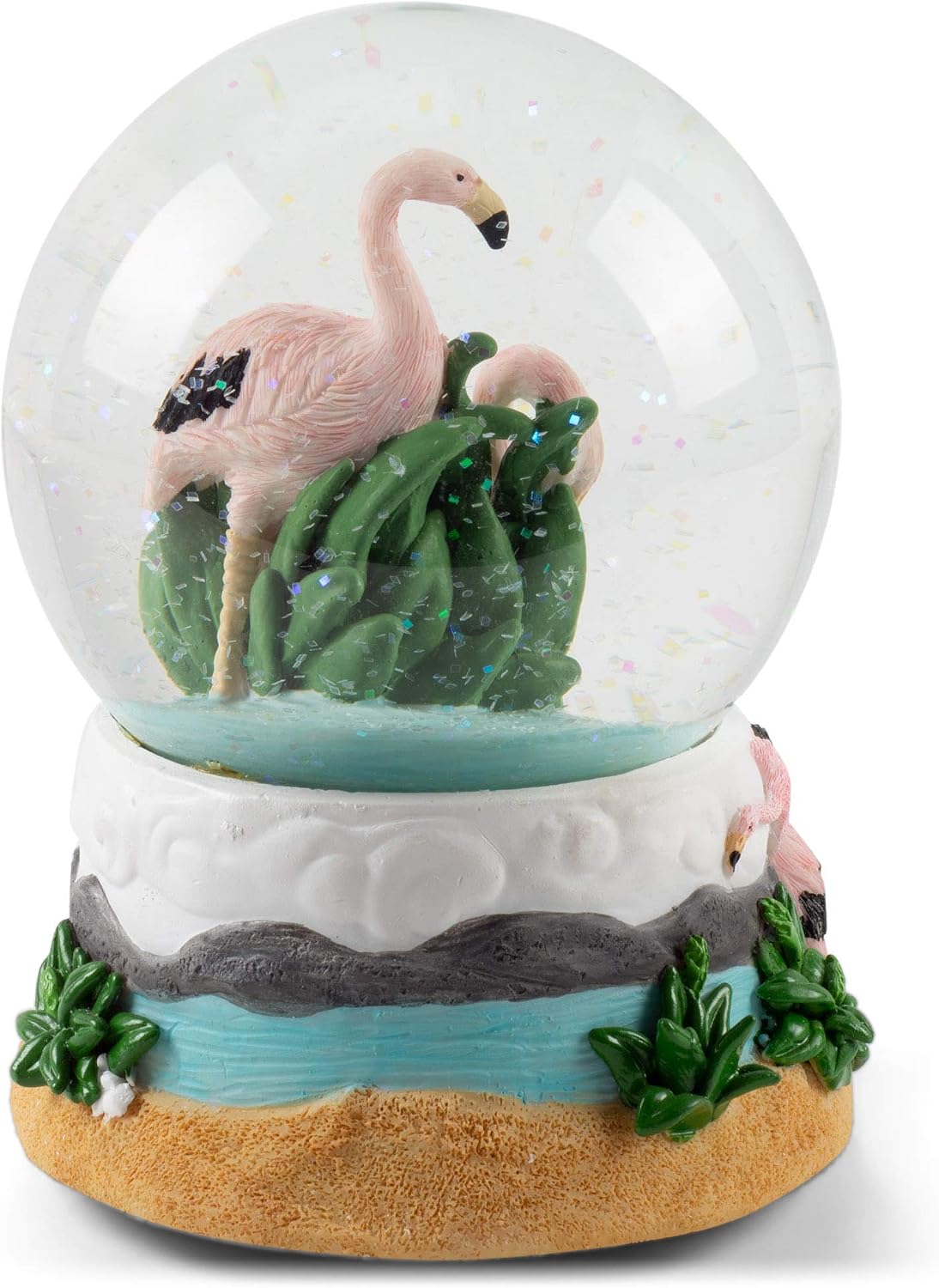 Elanze Designs Pink Flamingos Family Tropical Beach Mother Daughter Tabletop Figurine 100MM Sturdy Wind Up Musical Glitter Water Snow Globe Plays Tune Born Free