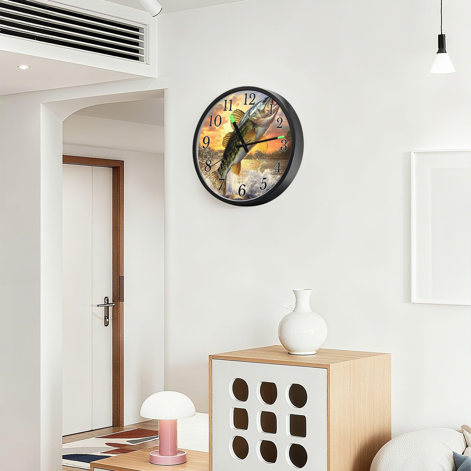 Mnsruu Reloj de pared luminoso de boca grande, reloj de pared que brilla en la oscuridad, funciona con pilas, silencioso, sin tictac, luz nocturna para dormitorio