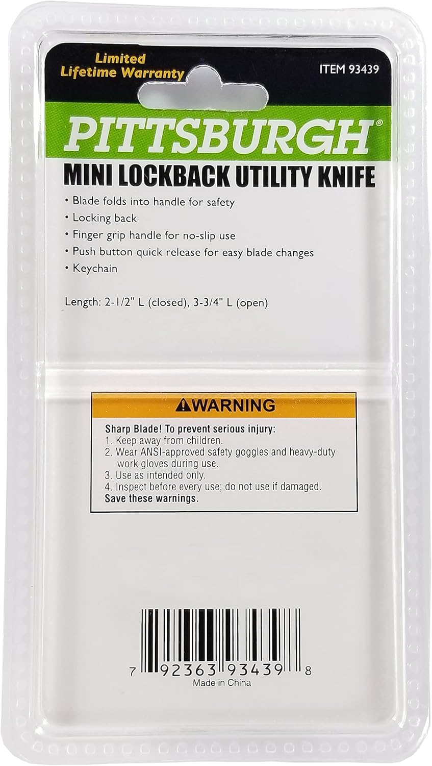 Premium Pittsburgh Automotive Mini Lock-Back Folding Quick Change Utility Knife with 5 Replacable Blades & Keychain