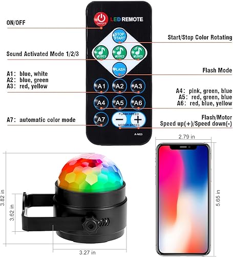 Miniatura 3 de Paquete de 2 luces LUNSY para fiesta de DJ, discotecas giratorias de 360 activadas por sonido con iluminación de control remoto, 7 patrones de