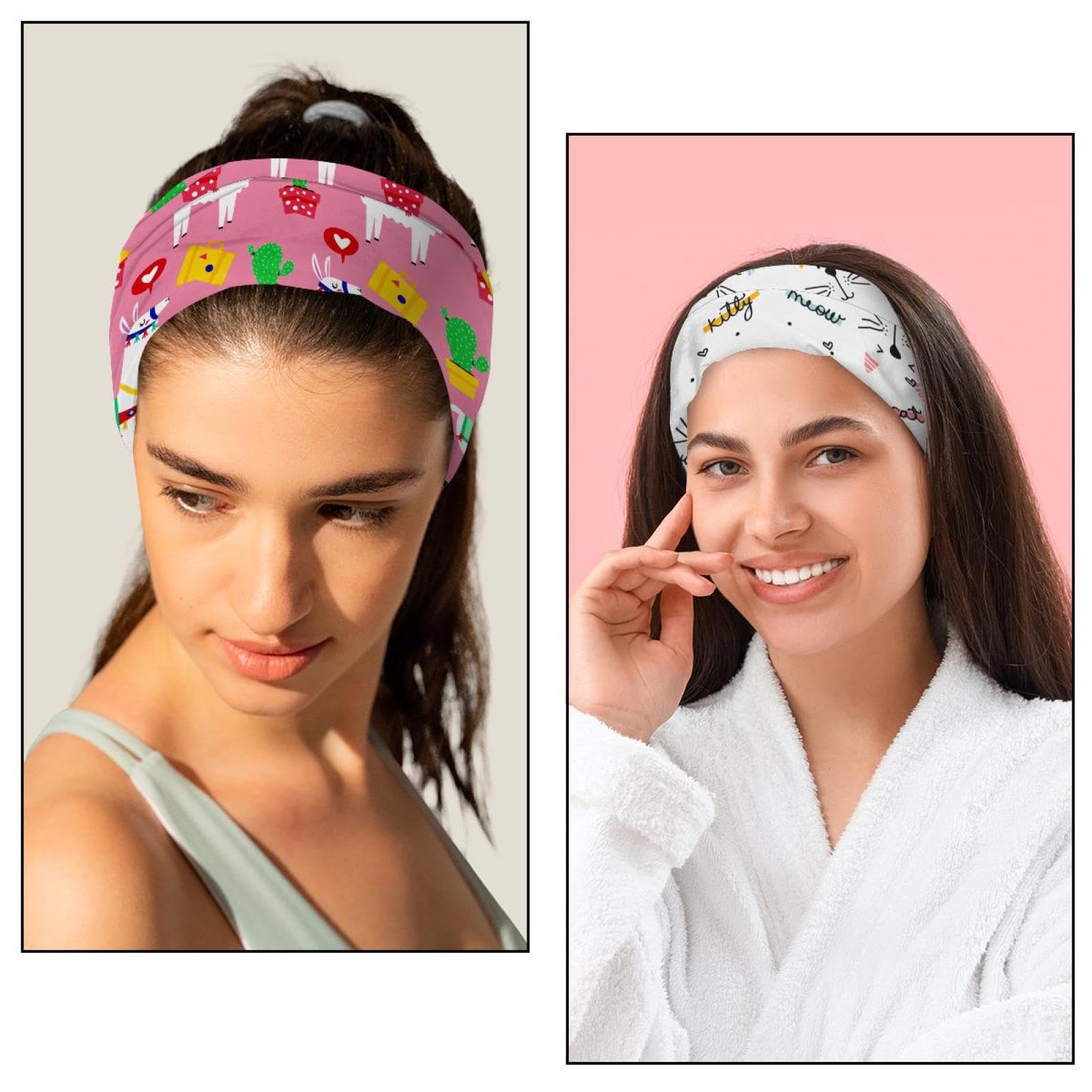 Lot de 6 bandeaux larges antidérapants pour femme, motif poissons bleus, bandeau turban élastique, bandeau pour yoga, sueur, sport, entraînement
