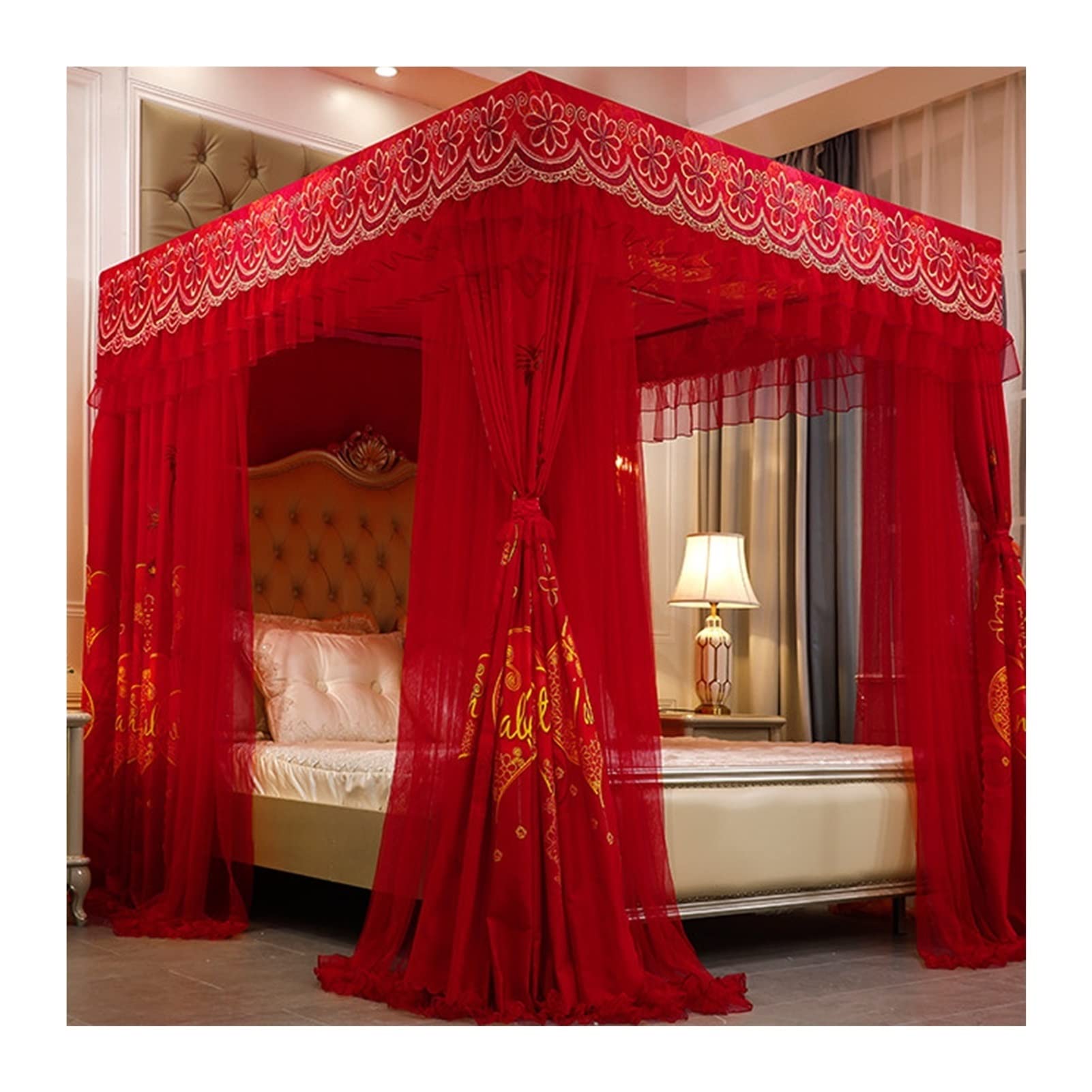GTHTUHFD Bed Canopy Mosquito Net For Double Bed, Dustproof & Shading - Bedroom Bed Curtain, Romantic Decorated Bed Canopy For S Room,Style 4-200x220x200cm