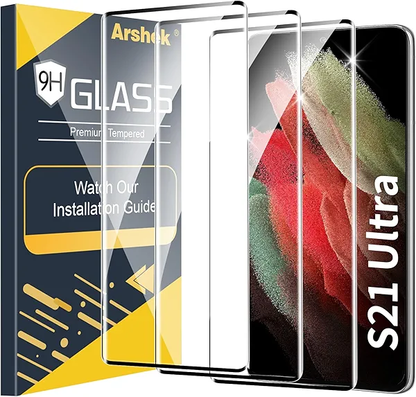 3 Pack Galaxy S21 Ultra Screen Protector, 9H Tempered Glass, Ultrasonic Fingerprint Support, 3D Curved,HD Clear Scratch Resistant for Samsung Galaxy S21 Ultra 5G Glass Screen Protector