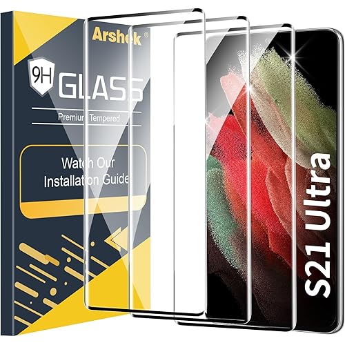 3 Pack Galaxy S21 Ultra Screen Protector, 9H Tempered Glass, Ultrasonic Fingerprint Support, 3D Curved,HD Clear Scratch Resistant for Samsung Galaxy S21 Ultra 5G Glass Screen Protector