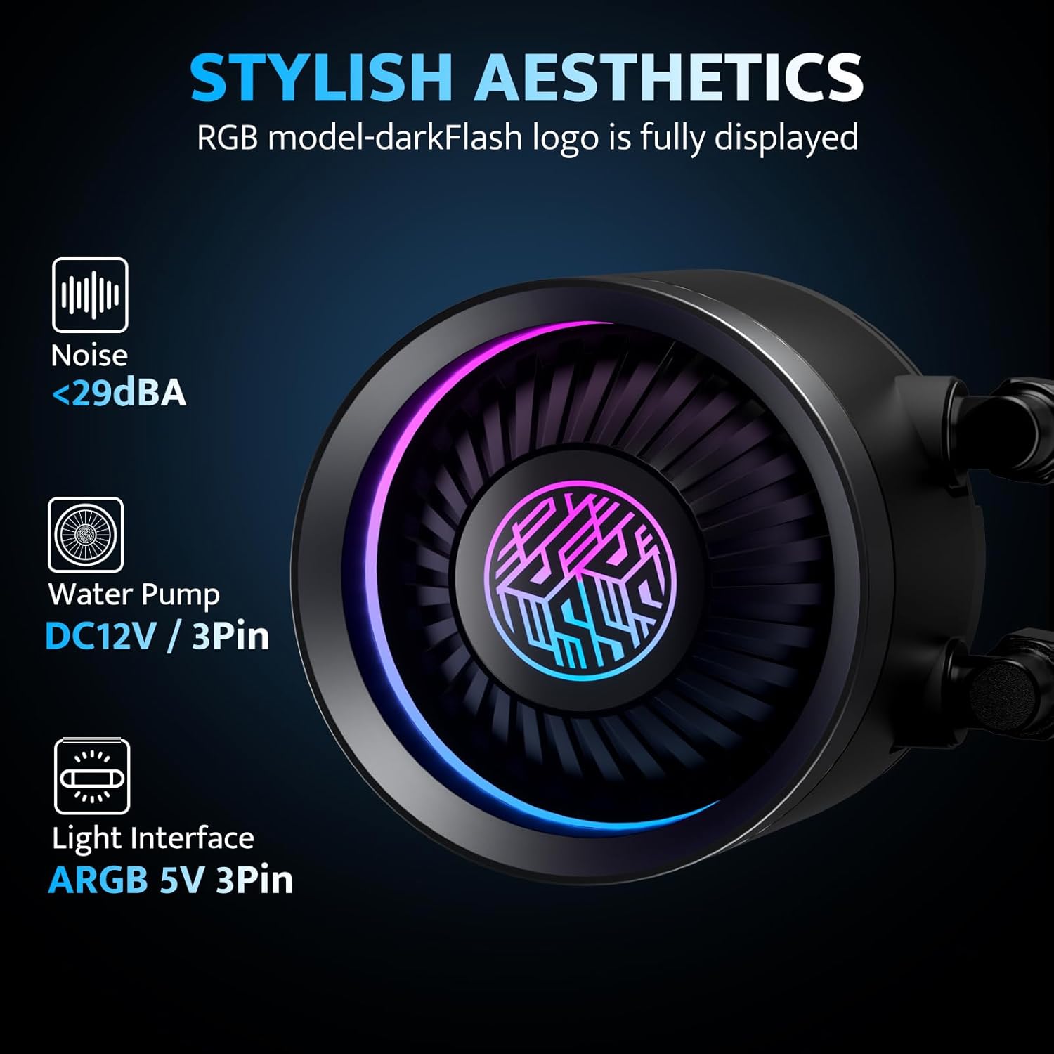 darkFlash DN360A AIO CPU Liquid Cooler, High-Performance Pump, ARGB Sync, PWM Fans, with Customizable darkFlash Logo Display, Compatible with Intel 1851/1700, AMD AM4/AM5 (Black, 360mm AIO)