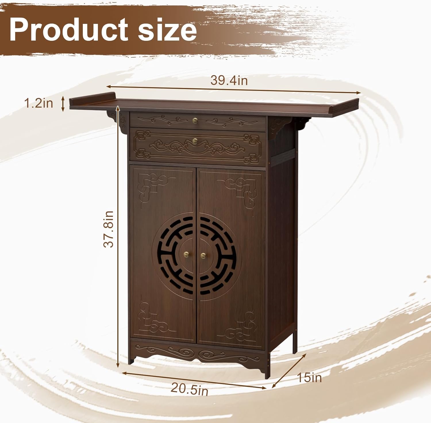 Altar Table for Spiritual, Buddhist Altar Table with Storage, Intricate Chinese Meditation Cabinet Pedestal Offering Desk, Personal Prayer Shrine Desk for Incense and Pray