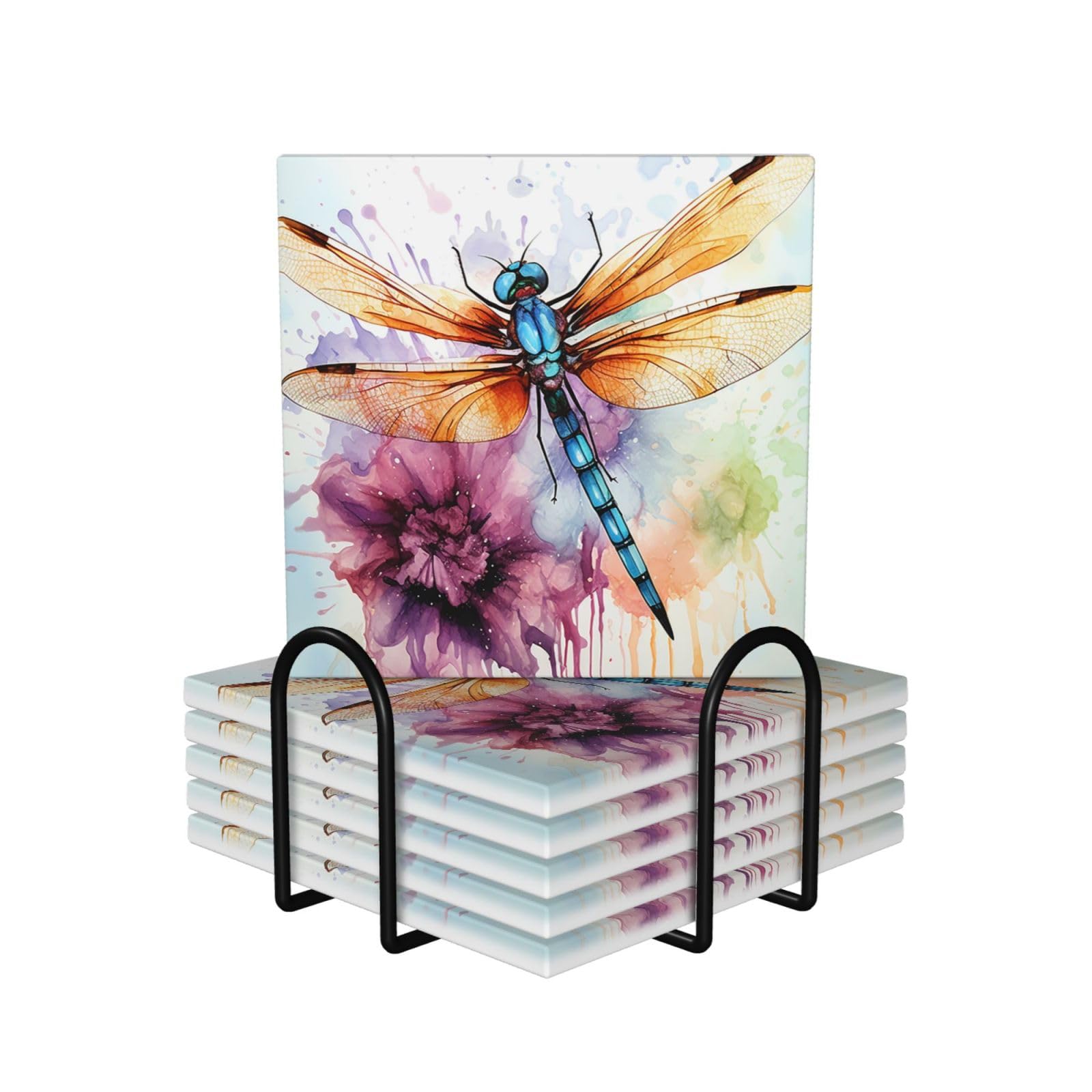 Dessous de verre céramique aquarelle libellule de haute qualité