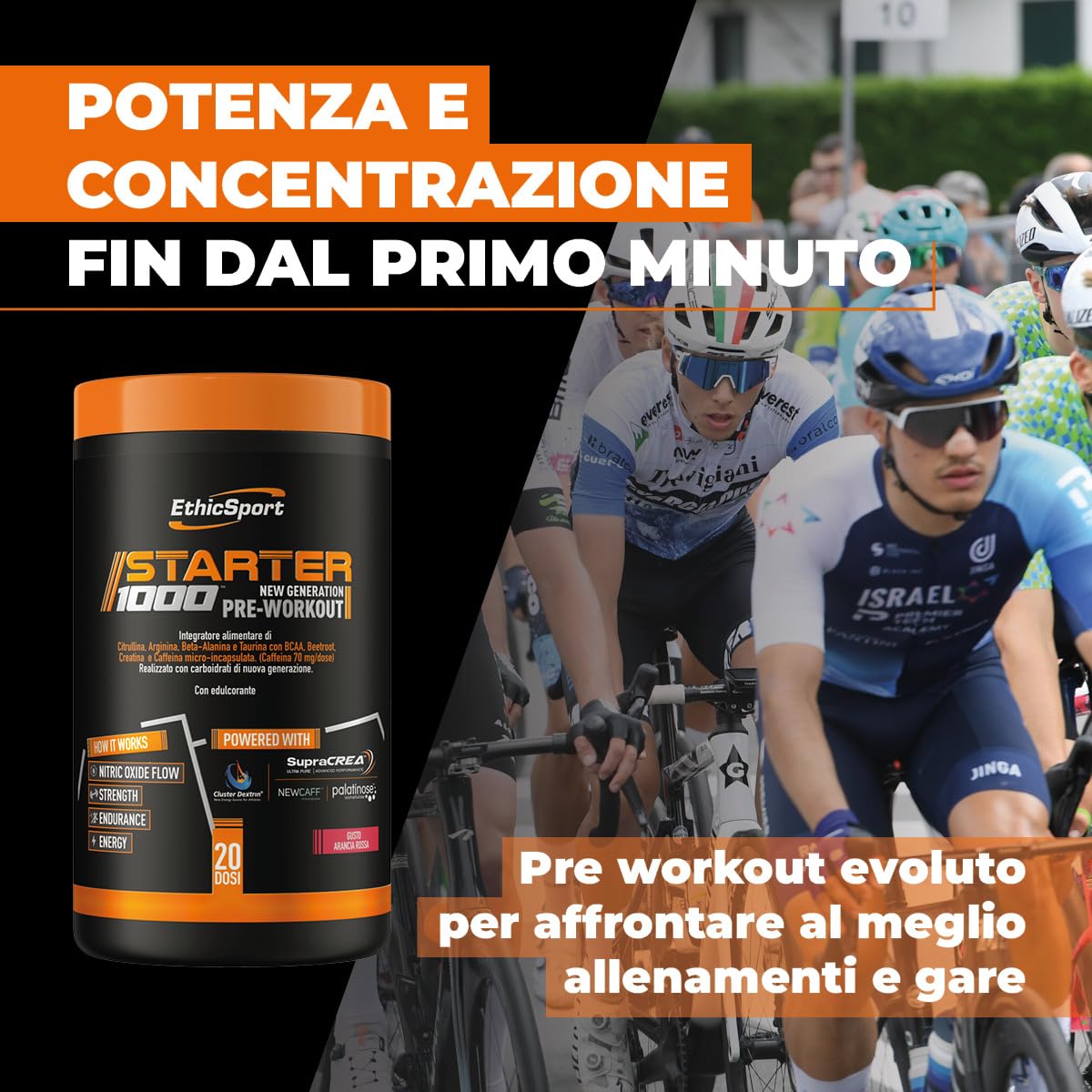 EthicSport Starter 1000 – Integratore pre-workout con caffeina micro-incapsulata, creatina, citrullina e β-alanina – Energia, focus e preparazione allo sforzo per sportivi