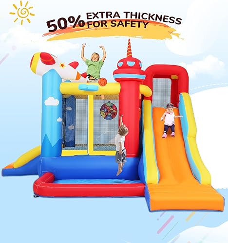 Miniatura 7 de Casa de rebote inflable Commowner con tobogán de agua, combo de castillo hinchable 7 en 1 con piscina de agua y área de rebote y toboganes y juego