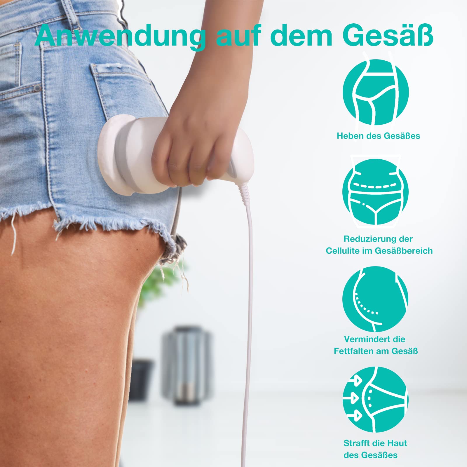 Cellulite Massagegerät Elektrisch, Anti Cellulite Massagegerät für Bauch, Gesäß, Beine, Cellulite-Massage mit 6 Waschbare Pads die Haut Heben, Straffen und Glätten