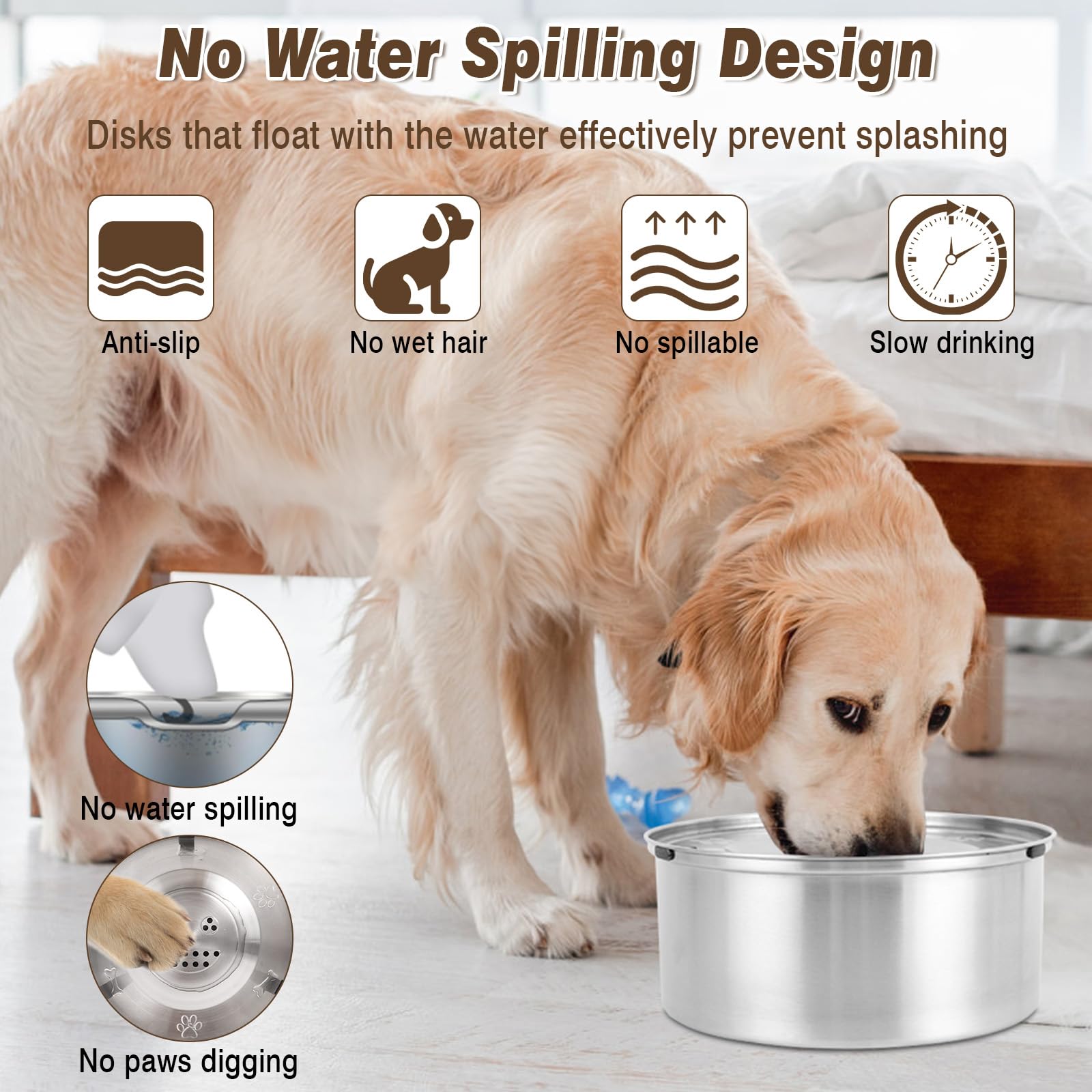 Ciotola Viaggio Cane Ciotola Acqua Cane Antigoccia 3L In Acciaio Inox -  Design Galleggiante Antispruzzi Per Viaggi E Casa Ciotola Cane, image size:1600x1600