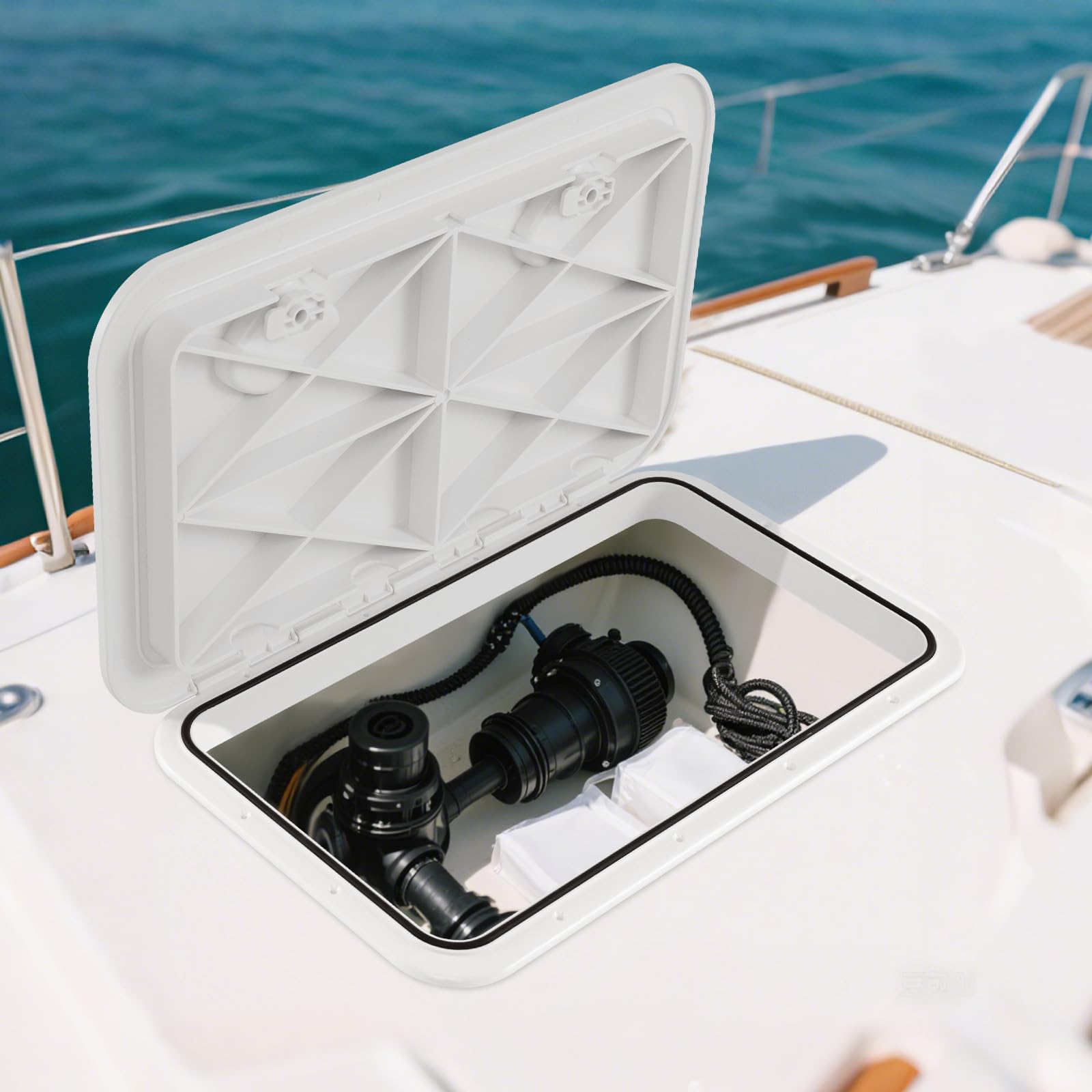 HOMASIS escotilla de plástico para barcos de 60,5 x 35 cm, escotilla de repuesto para barcos con ángulo de apertura de 180°, escotilla de acceso antideslizante y resistente a la intemperie para barcos
