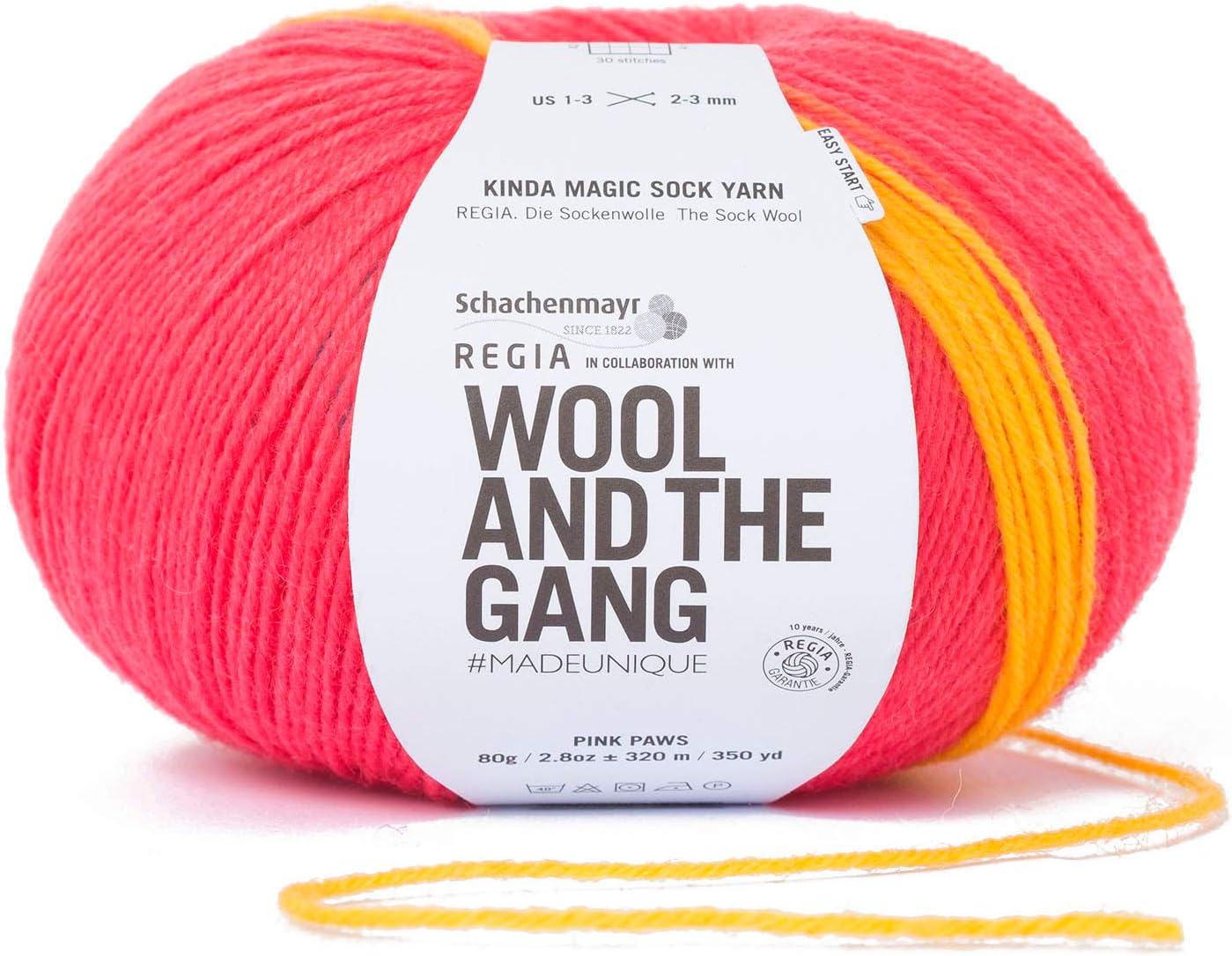 Wool and the Gang Kinda Magic Sock Yarn Regia Pairfect 6458 Pink Paws