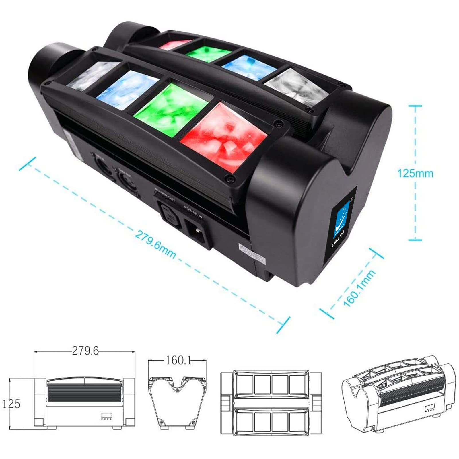 Big Dipper Moving Head DJ Light, 8x3W LED Spider Stage Light, RGBW 4 in 1 Spotlighting Sound Activated/DMX-512 for Wedding, Parties, Bar, Concert Club, Event Lighting (2 Pack)